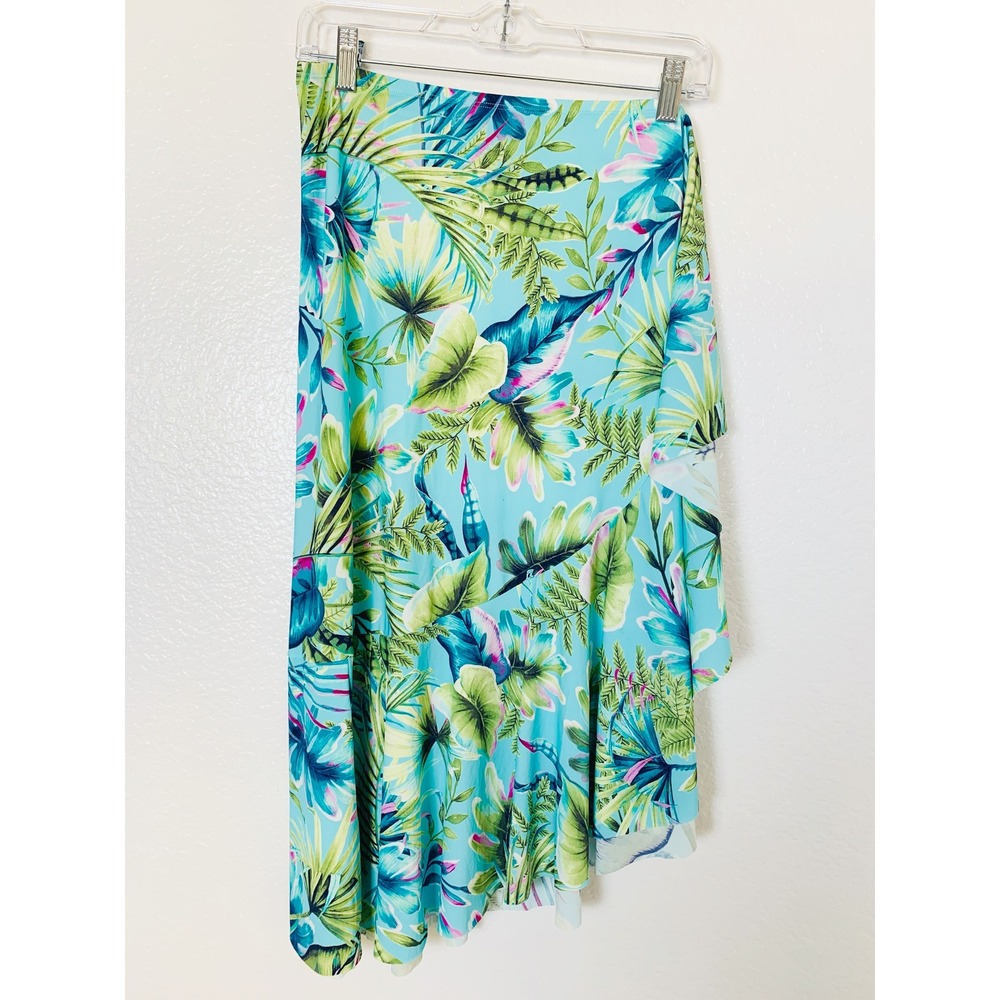 Tommy Bahama Ruffle Skirt Women XS Blue Tropical Palm Floral Swim Cover Resort